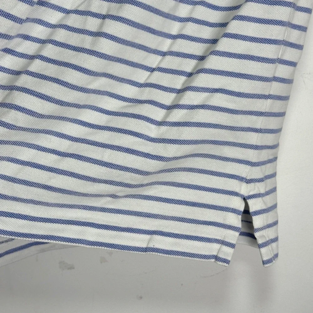 Ralph Lauren Knit Oxford Polo‎ Shirt Mens XXL Blue White Striped Short Sleeve
